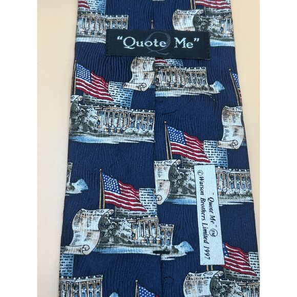 Quote Me 1997 Patriotic Necktie with Flags, Constitution, and White House - Picture 2 of 4